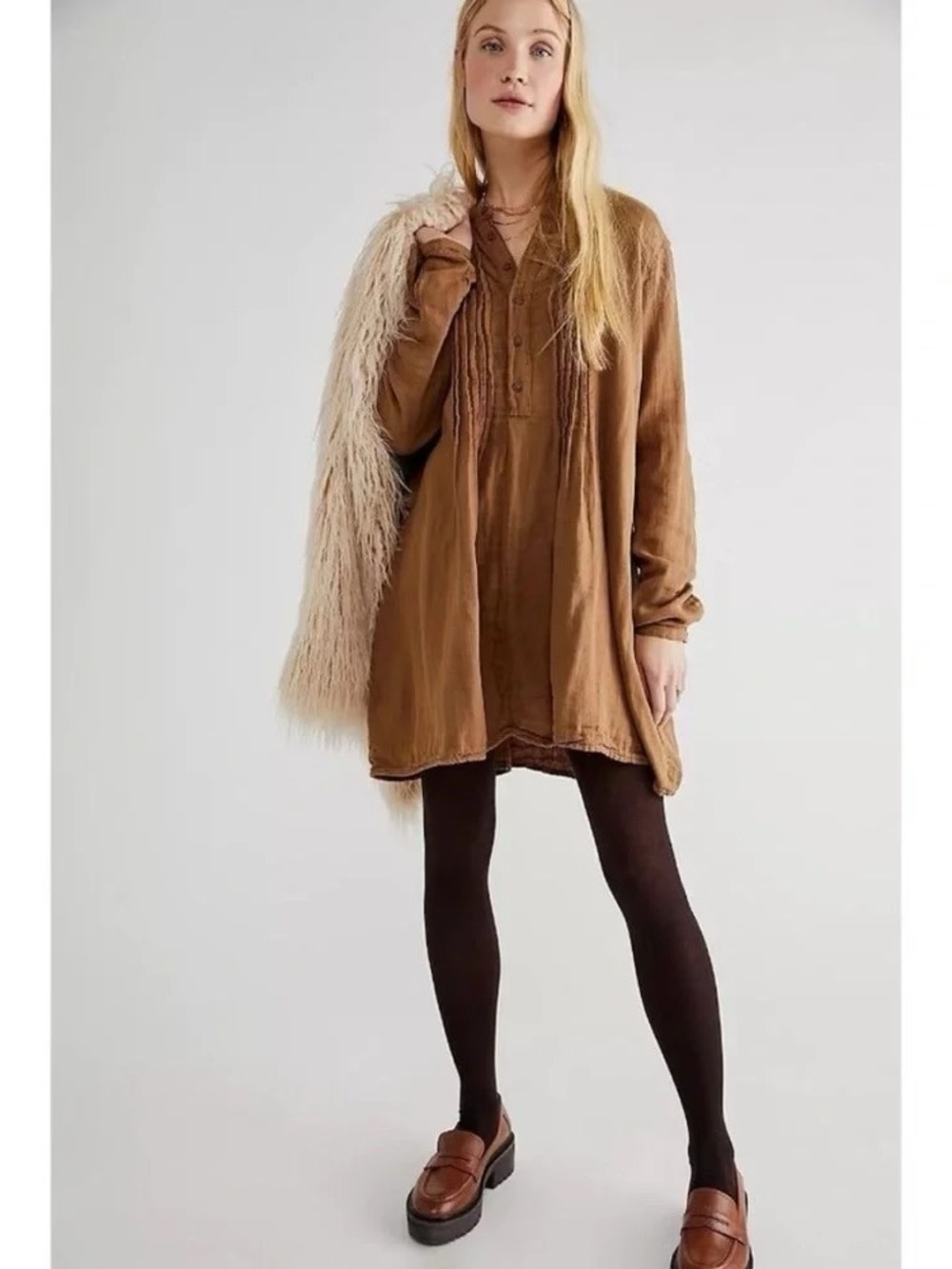 Free People Chocolate Brown Textured Tunic